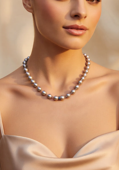 Czech Glass Pearl Azure Necklace by Belle Bohemia Jewelry