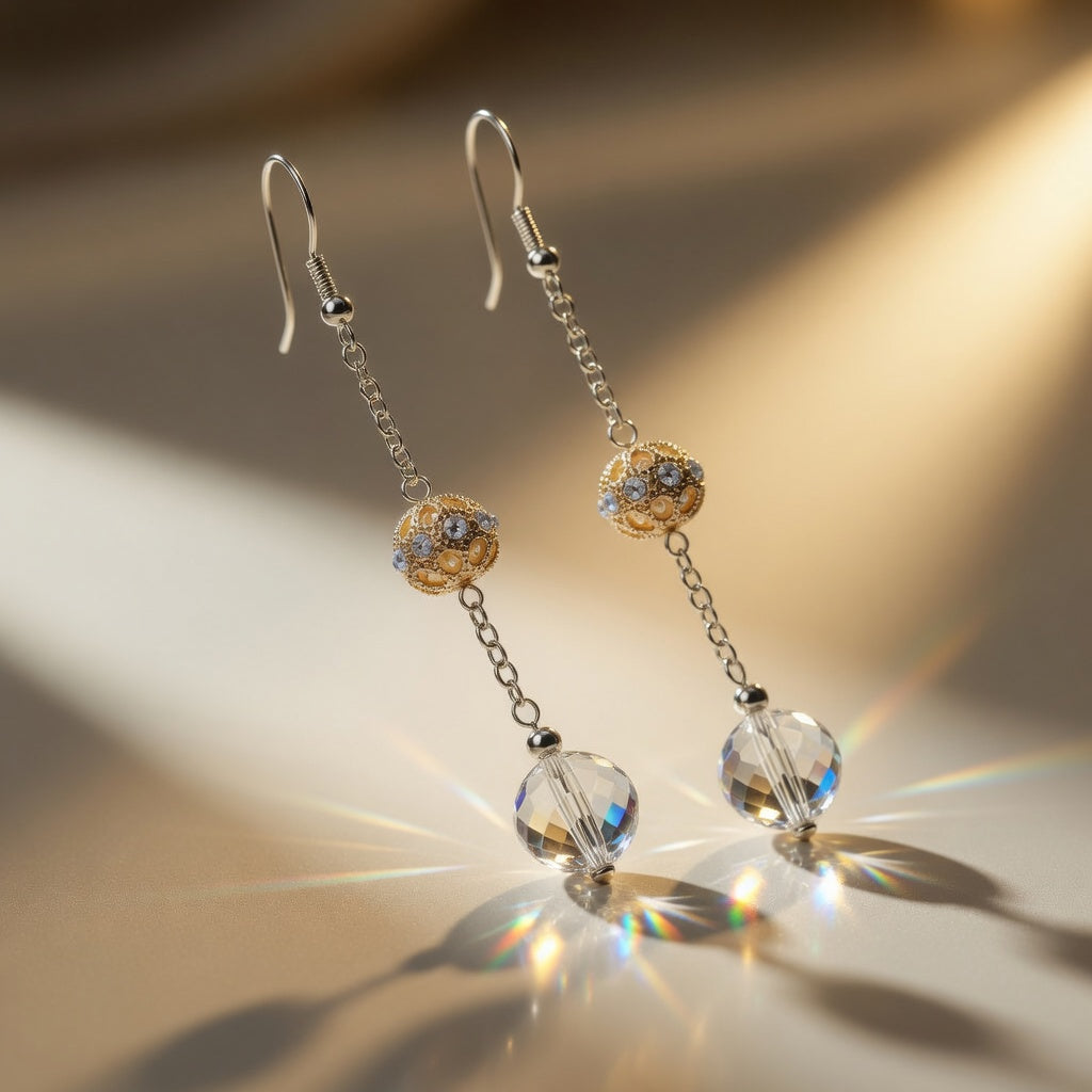 Czech Glass Bohemian Crystal Dew Long Dangle Drop Earrings
