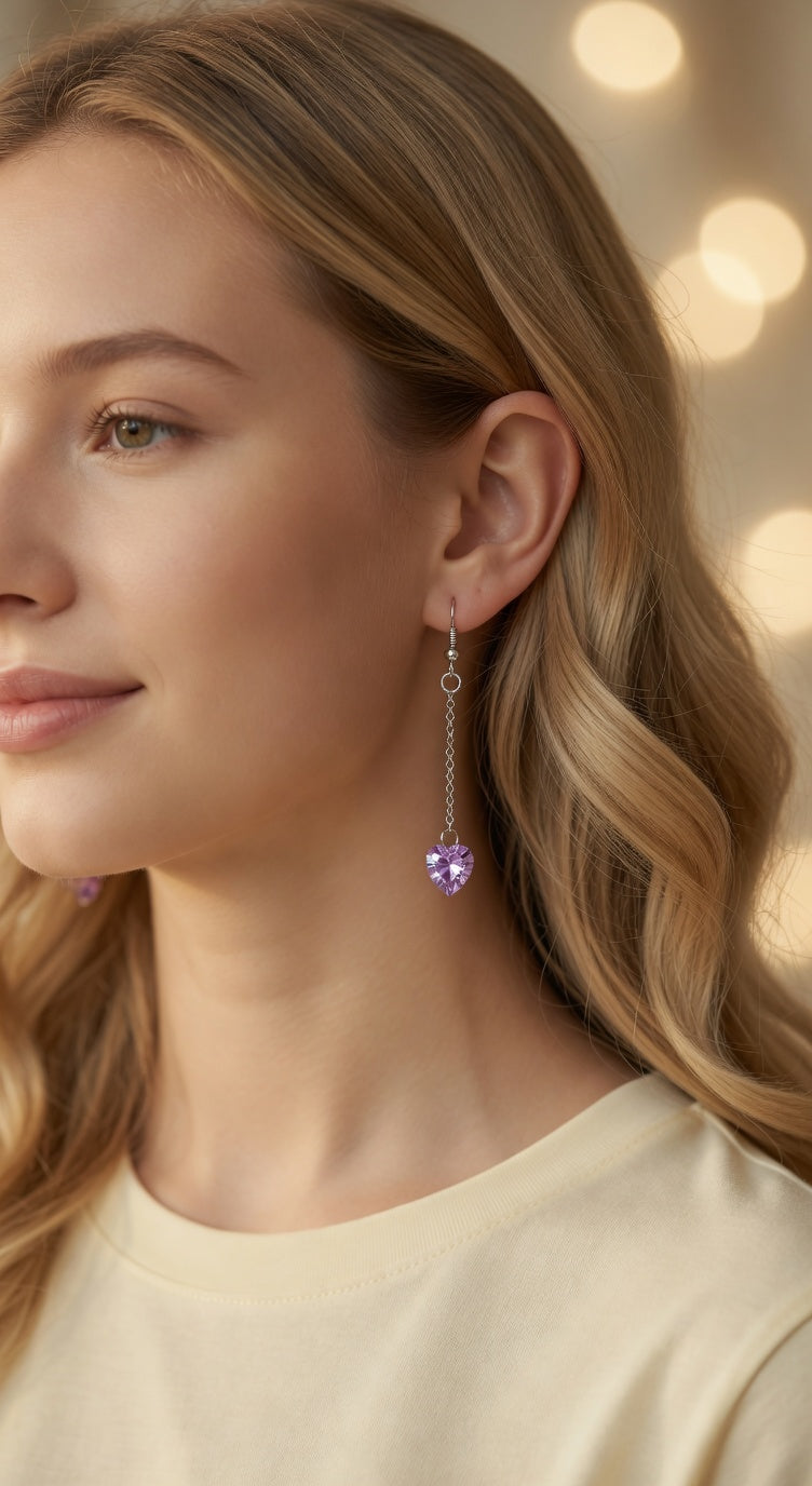 Swarovski Crystal Purple Heart Whisper Dangle Earrings