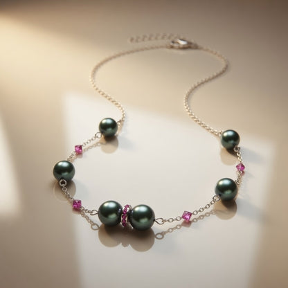 Czech Glass Swarovski beads Green Pearl Emerald Tale of the Ocean Necklace