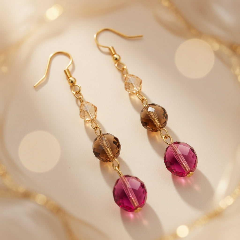 Czech Glass Dangle Earrings Purple Green