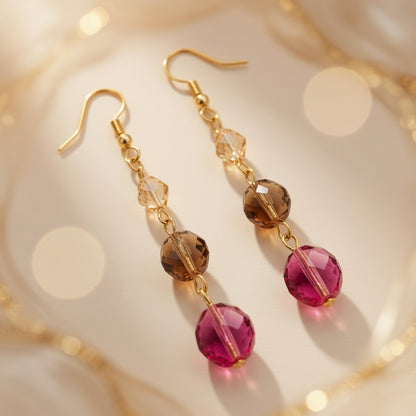 Czech Glass Dangle Earrings Purple Green