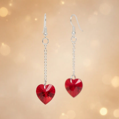 Swarovski Crystal Flame Heart Red Dangle Earrings
