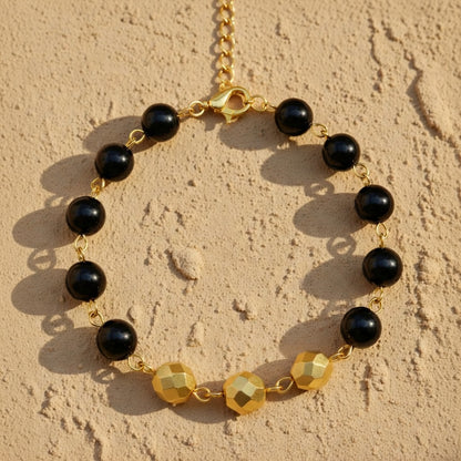 Czech Glass Black Gold Beaded Bracelet Golden Twilight