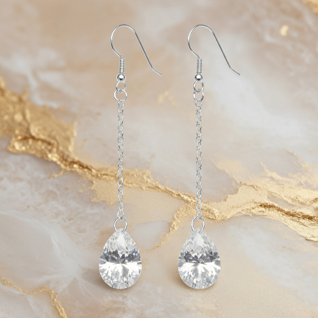 Swarovski Crystal Diamond Tear Dangle Earrings