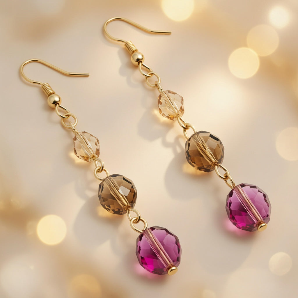 Czech Glass Dangle Earrings Purple Green