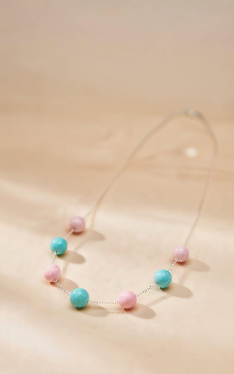 Czech Glass Necklace Pink Whisper of Turquoise