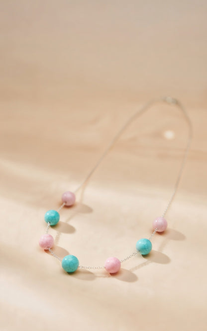 Czech Glass Necklace Pink Whisper of Turquoise