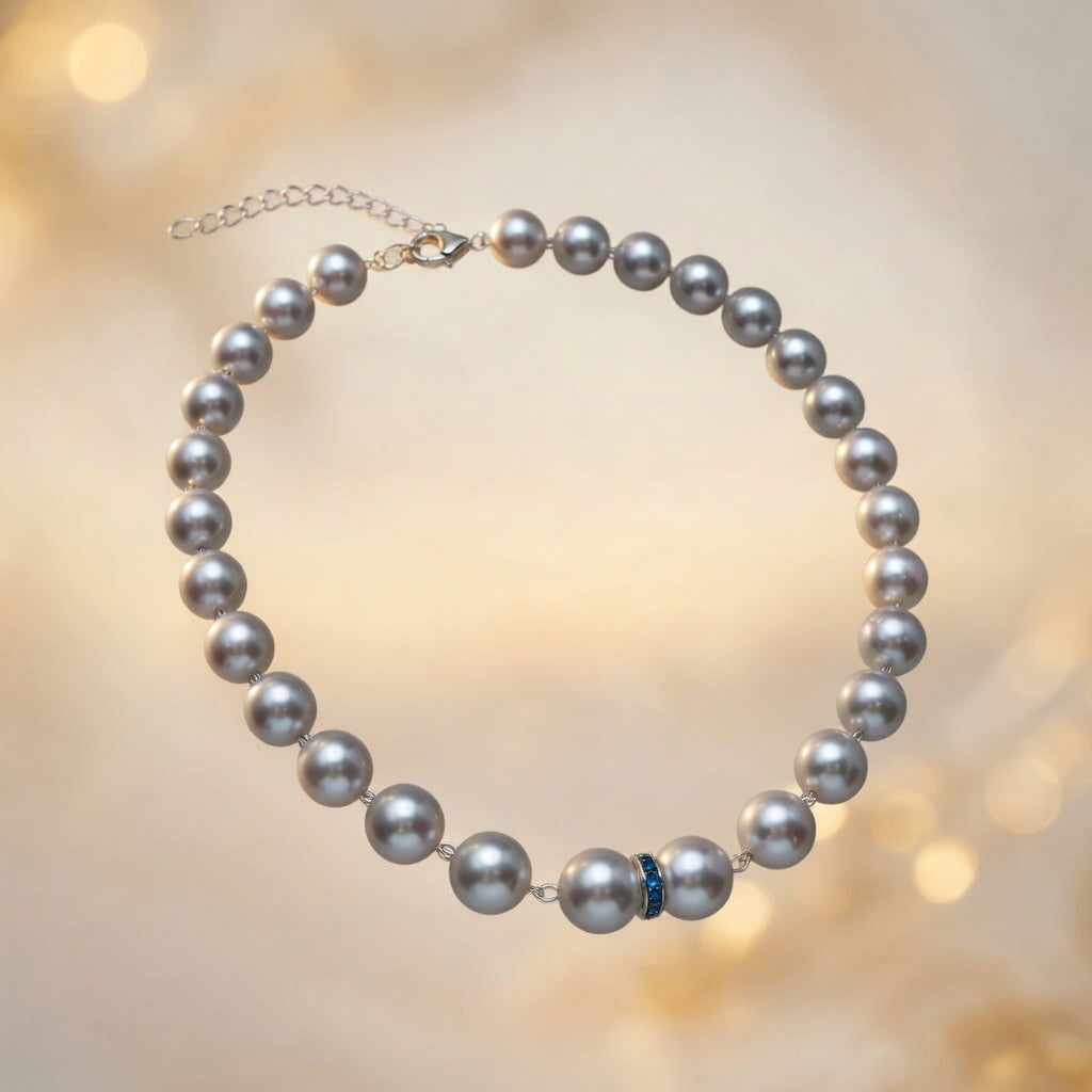 Czech Glass Pearl Azure Necklace by Belle Bohemia Jewelry
