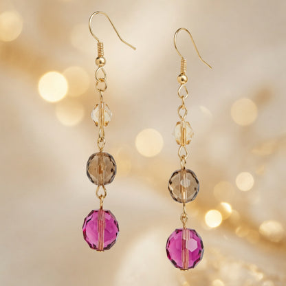 Czech Glass Dangle Earrings Purple Green