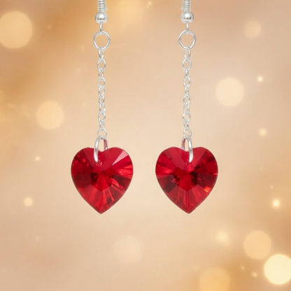 Swarovski Crystal Flame Heart Red Dangle Earrings