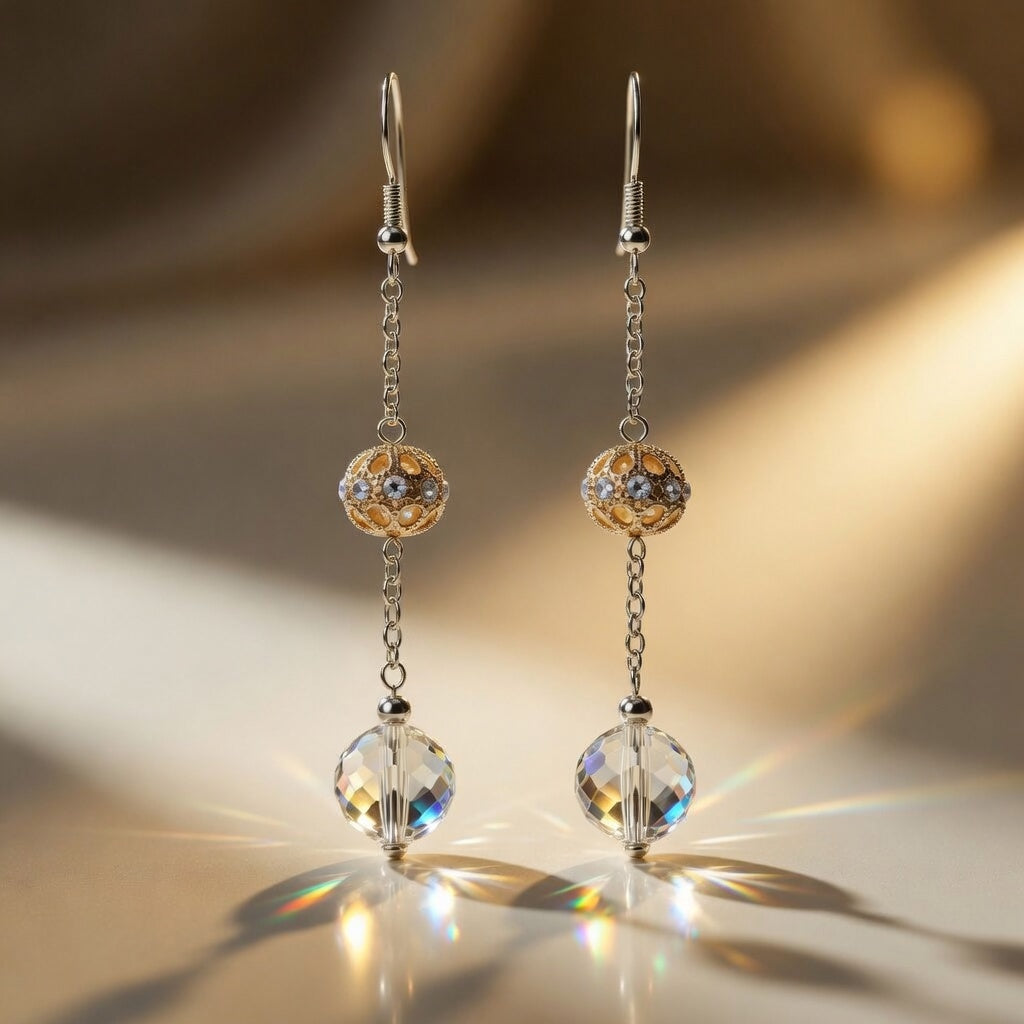 Czech Glass Bohemian Crystal Dew Long Dangle Drop Earrings
