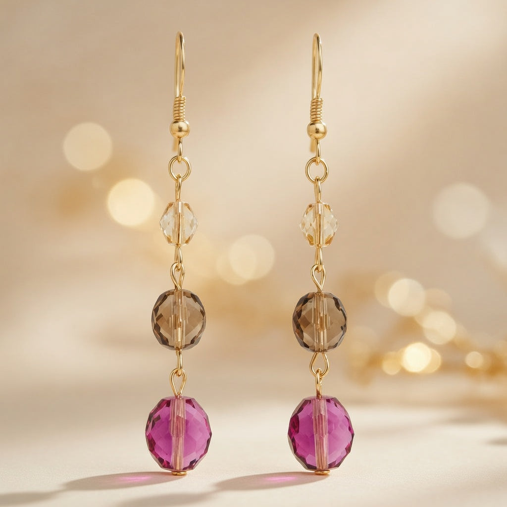 Czech Glass Dangle Earrings Purple Green