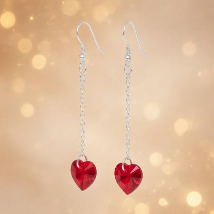 Swarovski Crystal Flame Heart Red Dangle Earrings
