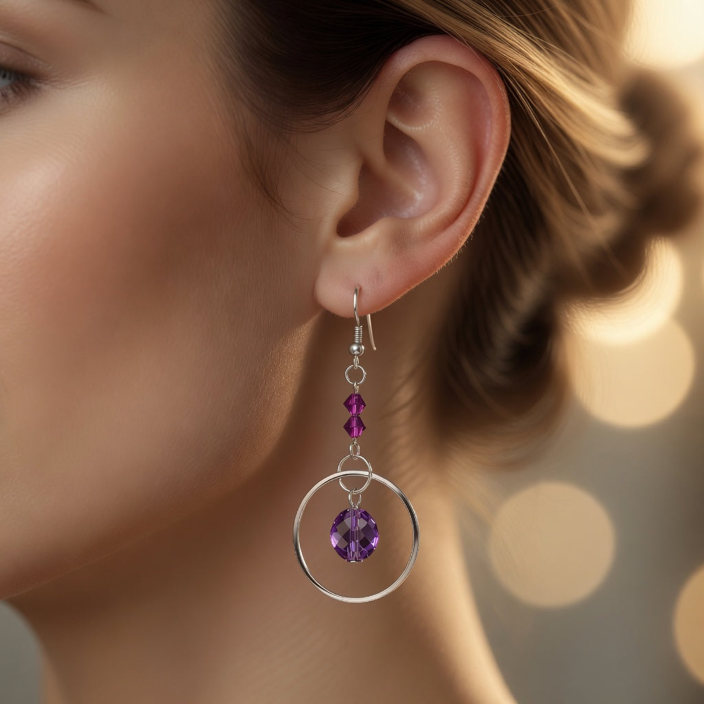 Purple Czech Glass Handmade Earrings with Swarovski crystal Mystical Glow Dangle