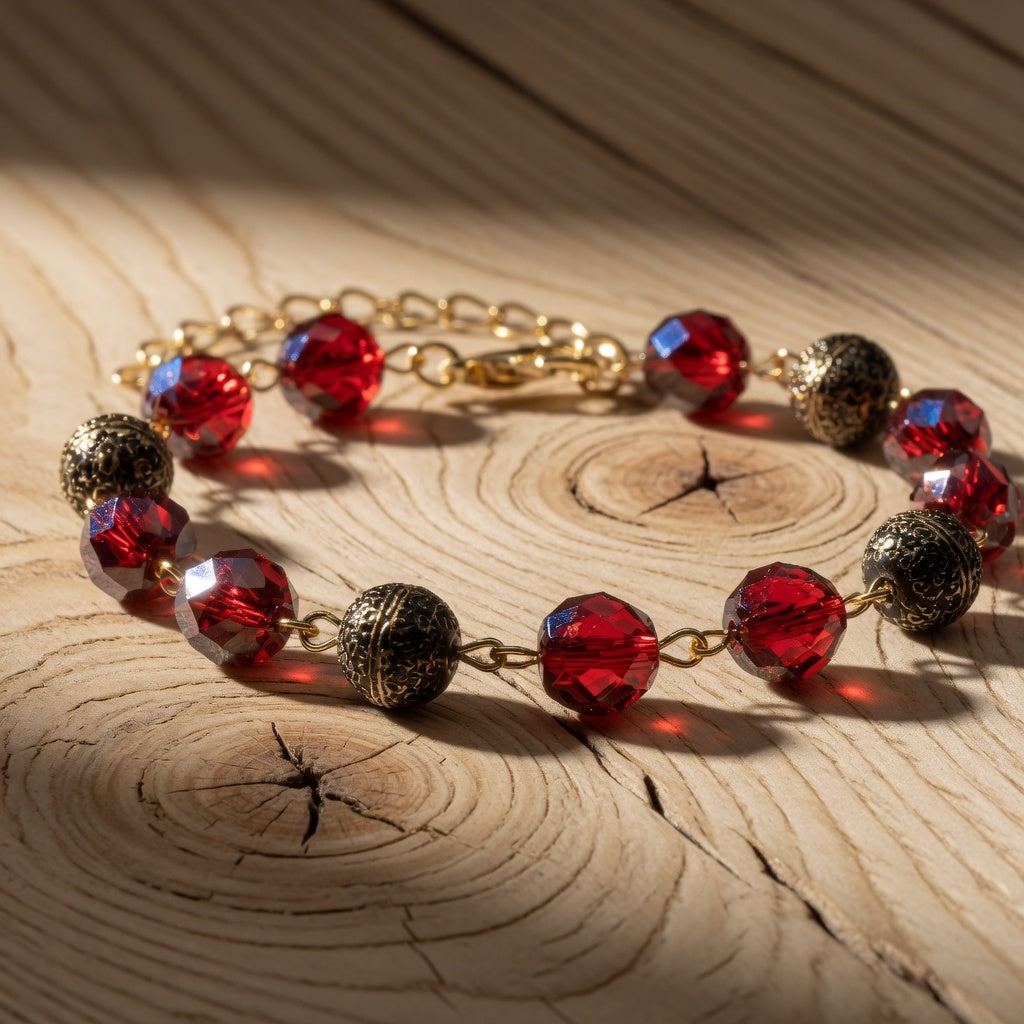 Czech Glass Ruby Waltz Beaded Bracelet