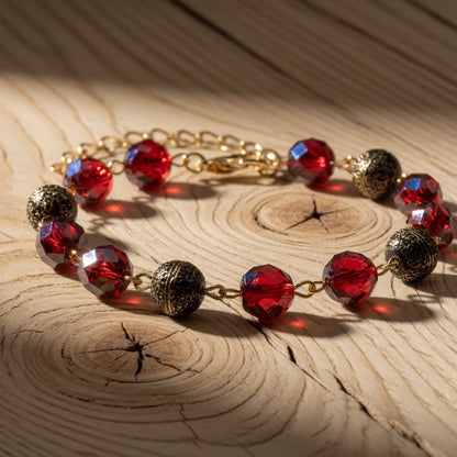 Czech Glass Ruby Waltz Beaded Bracelet