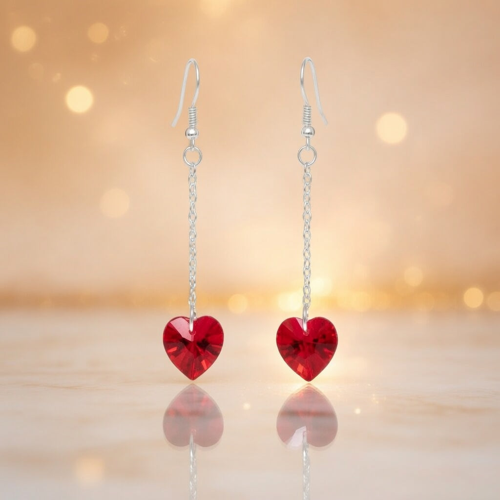 Swarovski Crystal Flame Heart Red Dangle Earrings
