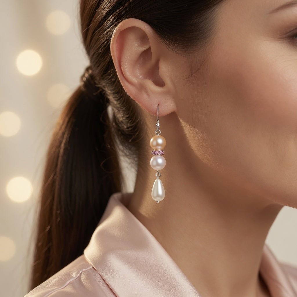 Pearl Teardrop Czech Glass Pearl Sunset Dangle Earrings