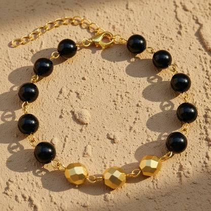 Czech Glass Black Gold Beaded Bracelet Golden Twilight