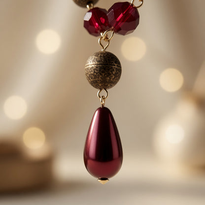 Czech Glass Burgundy Whisper of Passion Beads Teardrop Necklace