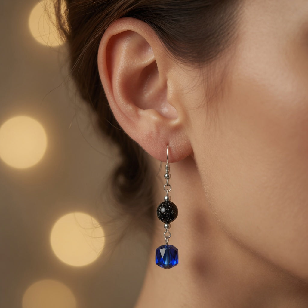 Midnight Sapphire Glow Drop Earrings