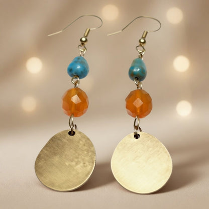 Czech Glass Golden Oasis Boho Turquoise & Glass Amber Beads Earrings