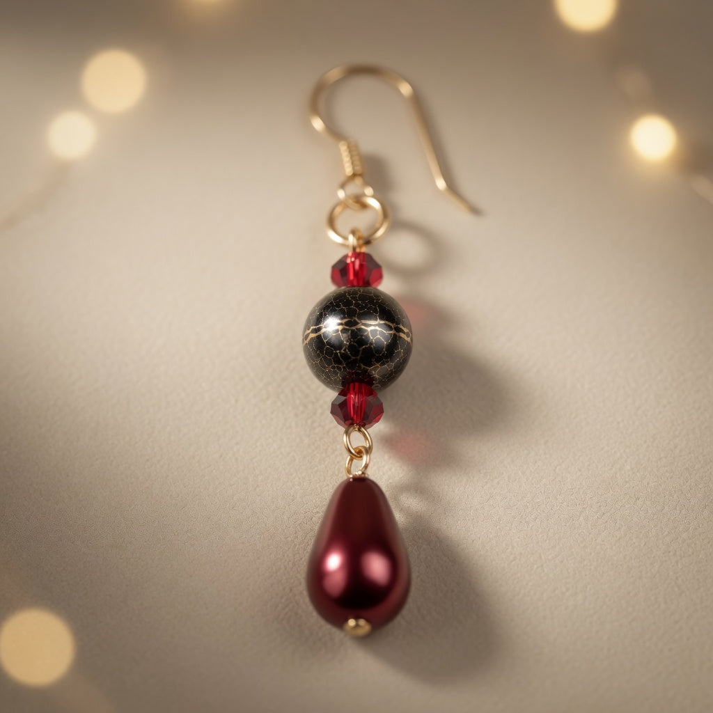 Czech Glass Swarovski Crystals Garnet Radiance Teardrop Earrings