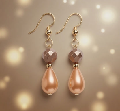 Czech Glass Amber Glow Orange Teardrop Dangle Earrings with Bronze Bead