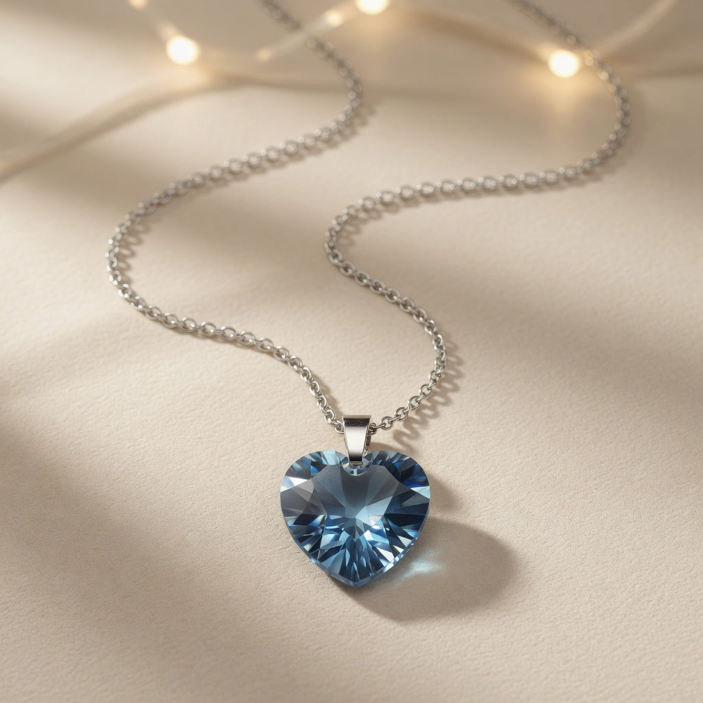 Swarovski Crystal Heart Necklace, Blue Azure Heart Pendant