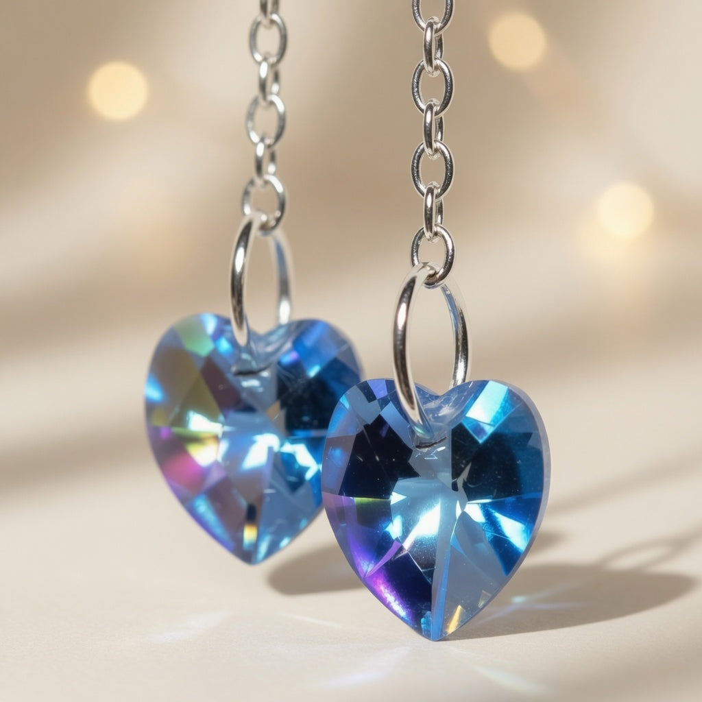 Swarovski Crystal Blue Heart Long Dangle Azure Flight Drop Earrings