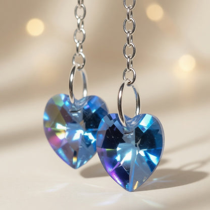 Swarovski Crystal Blue Heart Long Dangle Azure Flight Drop Earrings