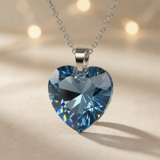 Swarovski Crystal Heart Necklace, Blue Azure Heart Pendant