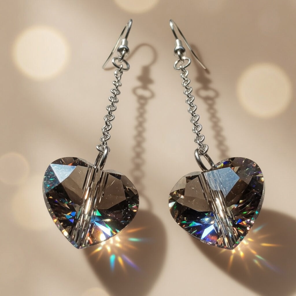 Swarovski Crystal Heart Smoky Twilight Dangling Earrings