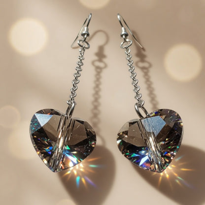 Swarovski Crystal Heart Smoky Twilight Dangling Earrings