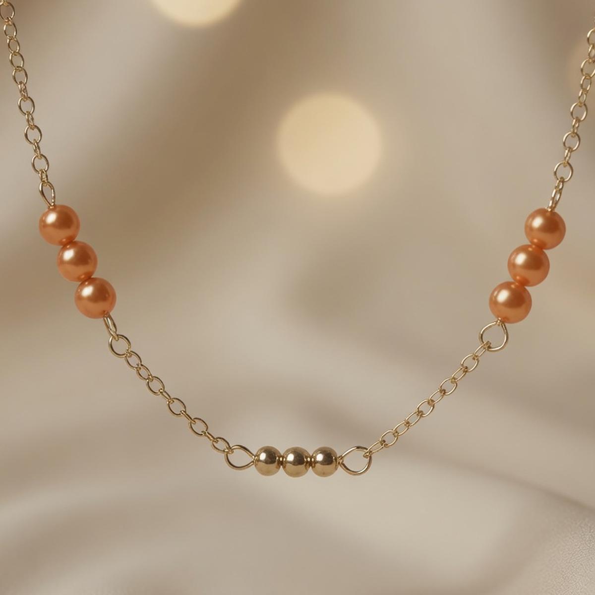 Czech Glass Peach Pearl Glow Chain Necklace Minimalist Layering Beaded Necklace