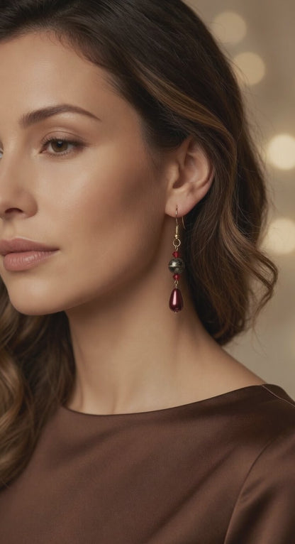 Czech Glass Swarovski Crystals Garnet Radiance Teardrop Earrings