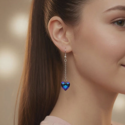 Swarovski Crystal Ocean Sapphire Blue Heart Dangle Earrings
