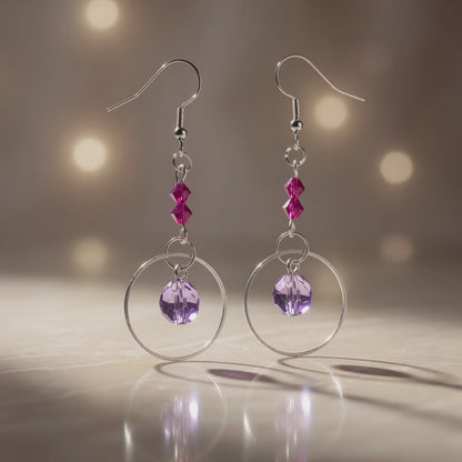 Purple Czech Glass Handmade Earrings with Swarovski crystal Mystical Glow Dangle