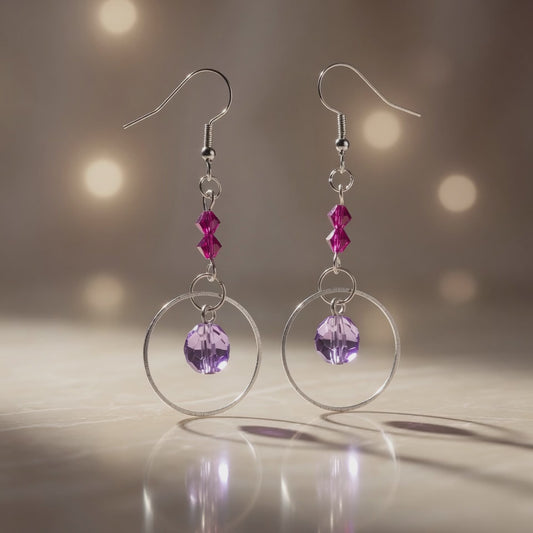 Purple Czech Glass Handmade Earrings with Swarovski crystal Mystical Glow Dangle