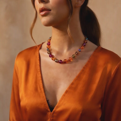 Czech Glass Multicolor Bead Necklace Golden Wine of Sunset