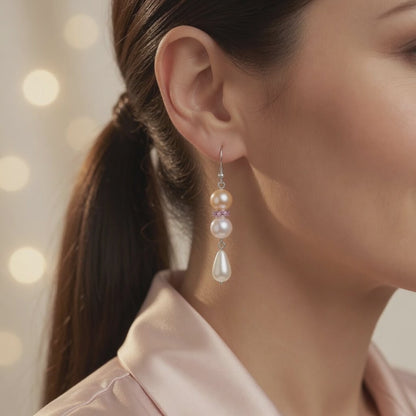 Pearl Teardrop Czech Glass Pearl Sunset Dangle Earrings