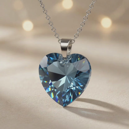 Swarovski Crystal Heart Necklace, Blue Azure Heart Pendant