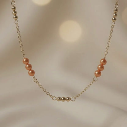 Czech Glass Peach Pearl Glow Chain Necklace Minimalist Layering Beaded Necklace