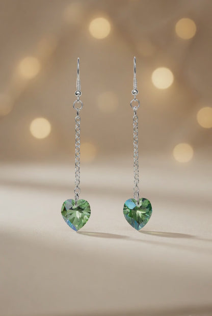 Swarovski Crystal Forest Green Heart Dangle Earrings