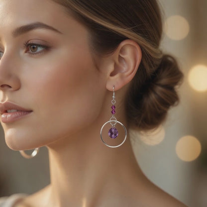 Purple Czech Glass Handmade Earrings with Swarovski crystal Mystical Glow Dangle