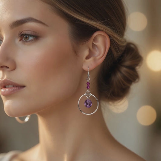 Purple Czech Glass Handmade Earrings with Swarovski crystal Mystical Glow Dangle