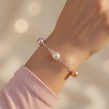 Bohemian Coral Drop Czech Glass Pearl Bracelet
