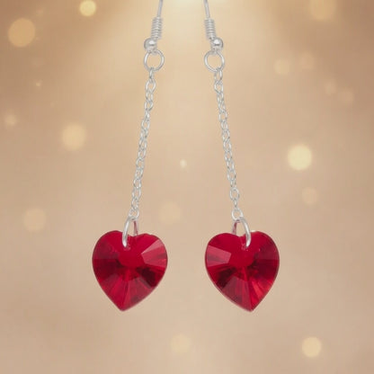 Swarovski Crystal Flame Heart Red Dangle Earrings