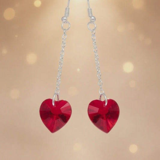 Swarovski Crystal Flame Heart Red Dangle Earrings